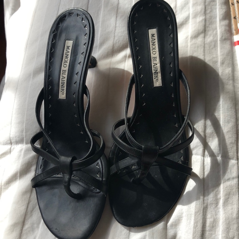 Black Manolo Blahnik sandal with kitten heal